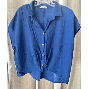 BeachLunchLounge Blue Cotton Gauze Tie Front Top Womens Large